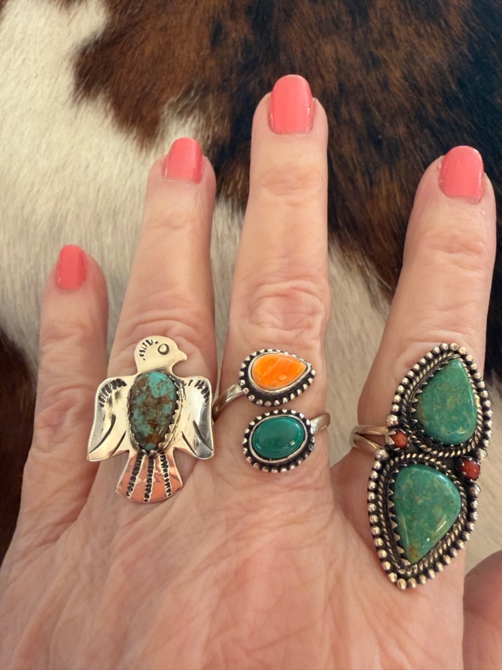 ❤️ Kingman Turquoise Hand Stamped 925 Thunderbird Decorative Band Ring SZ 5.75 - Picture 15 of 15
